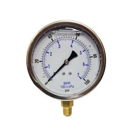 Kodiak Controls KC201L40300 Lower Mount Liquid Filled Pressure Gauge 4" Dial 300 PSI 1/4" NPT